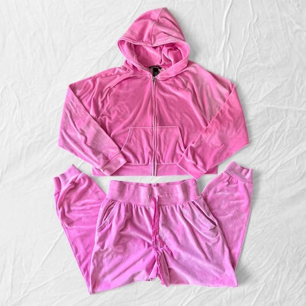 Victorias Secret Pink Velour Tracksuit Set Hoodie Joggers